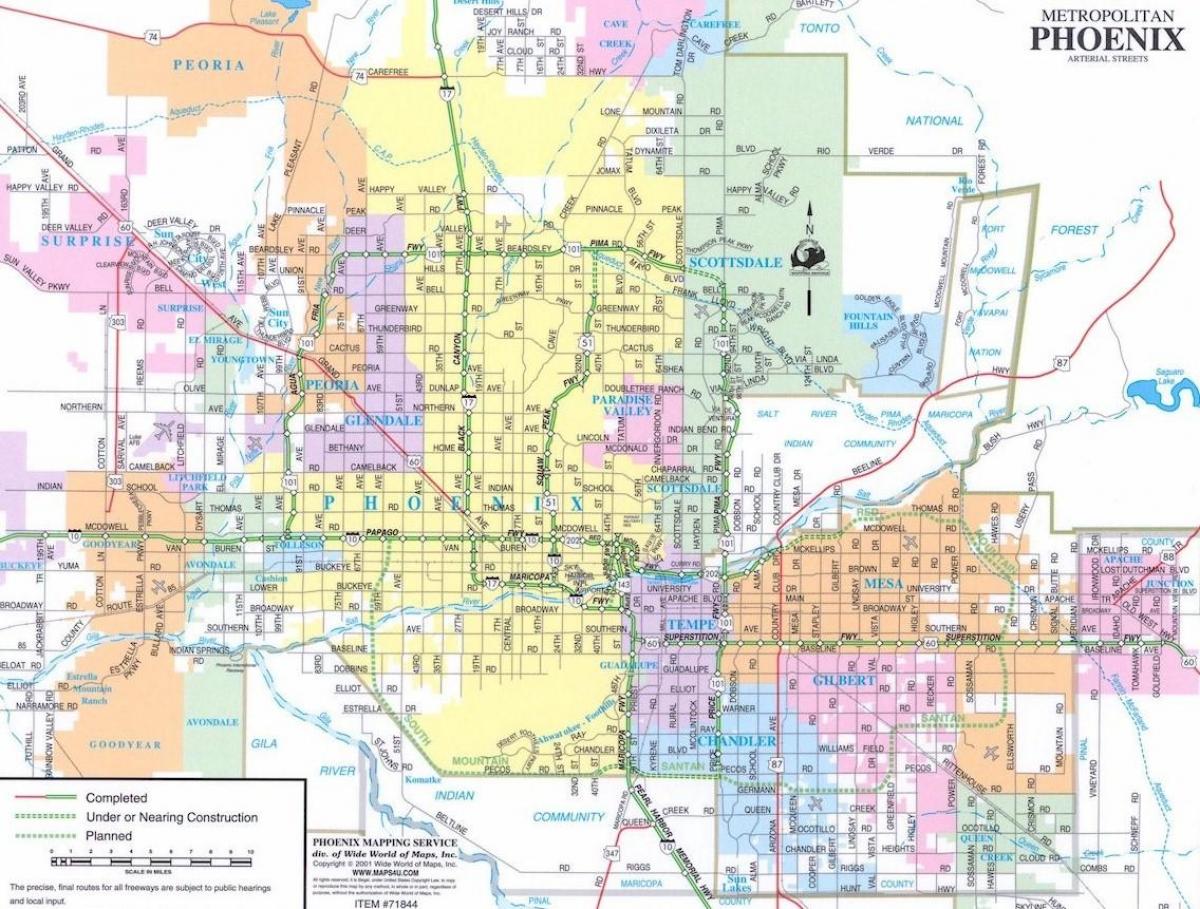 mapa Phoenix, Arizona i okolicy