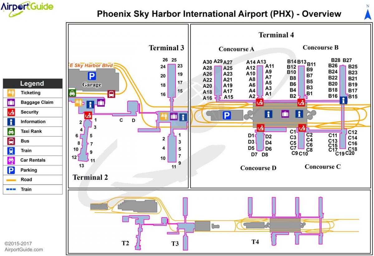 Sky Harbor terminal lotniska mapie