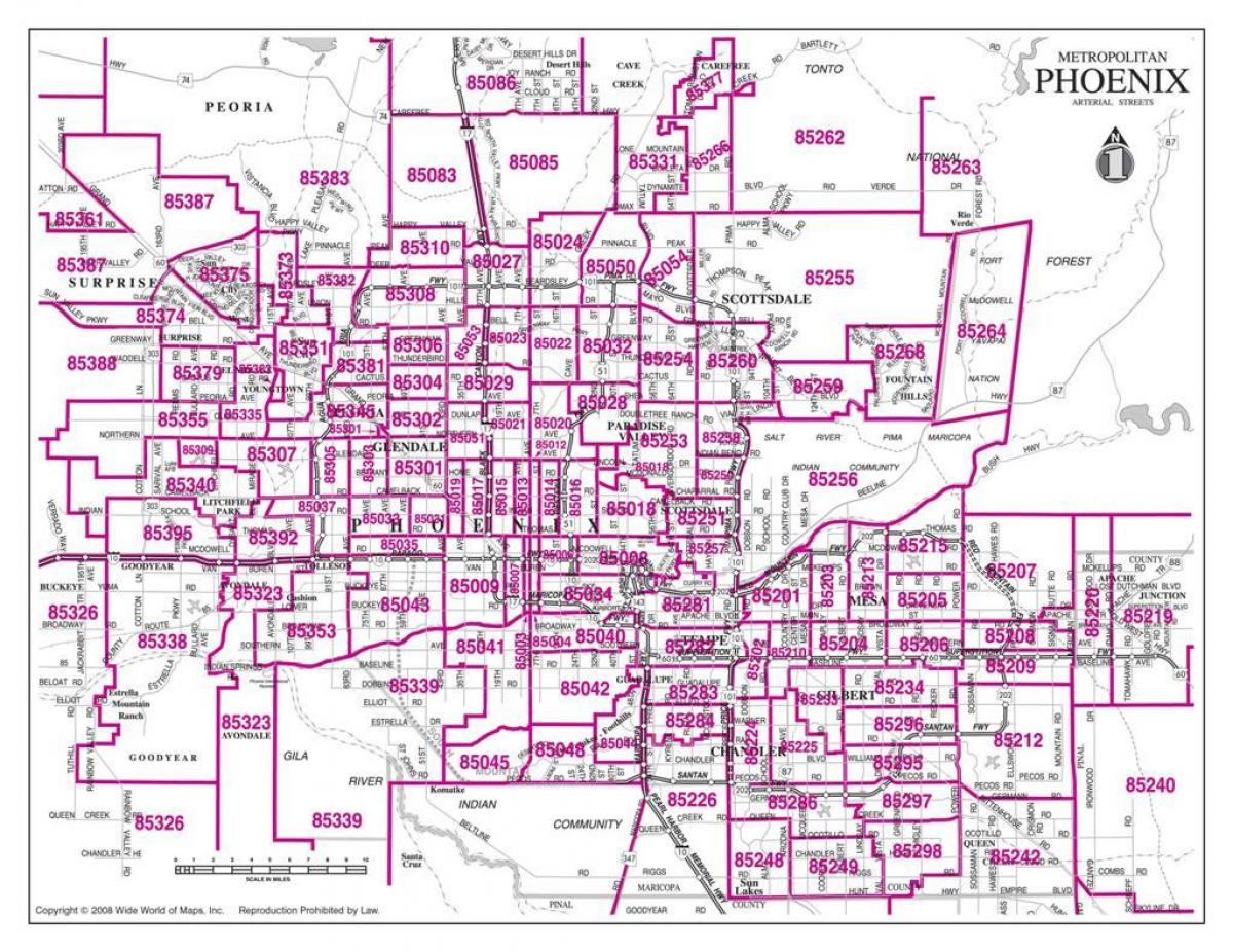 miasto Phoenix ZIP kod na mapie